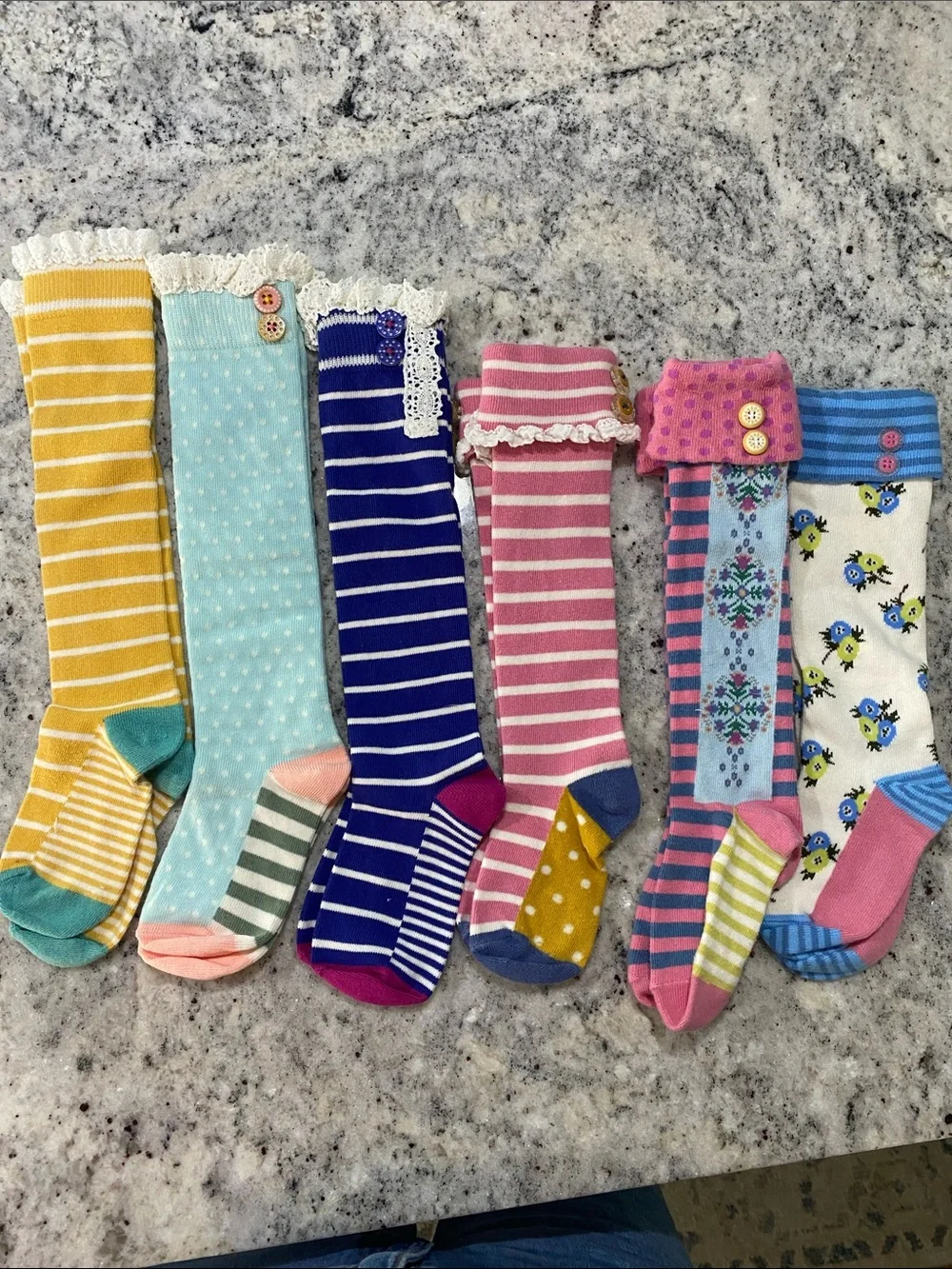 Girls' Multi-Pattern Knee-High Socks - Pink, Blue, Yellow, Aqua